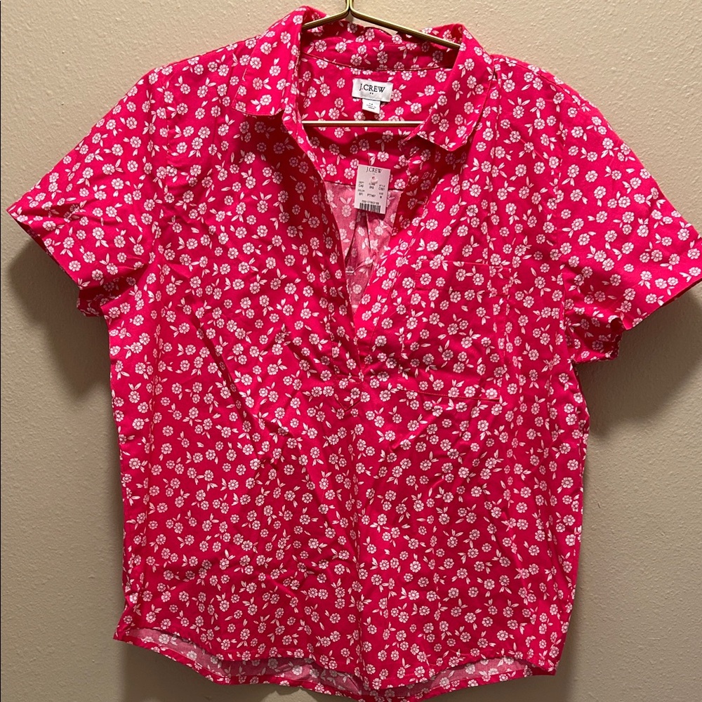 J. Crew Bright Pink Floral Button Down Shirt